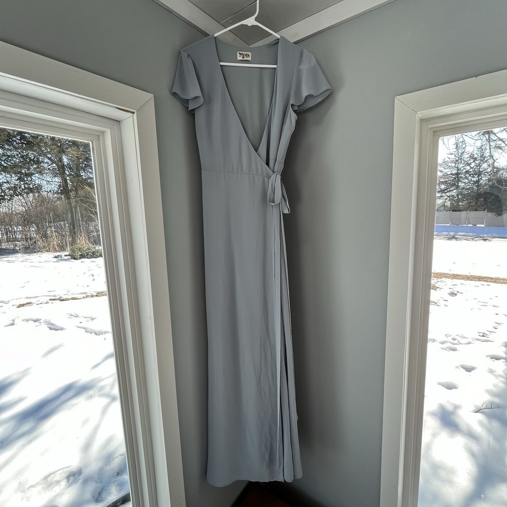 Show Me Your Mumu Noelle Flutter Wrap Dress Dusty Blue Size Small‎ - Picture 3 of 10